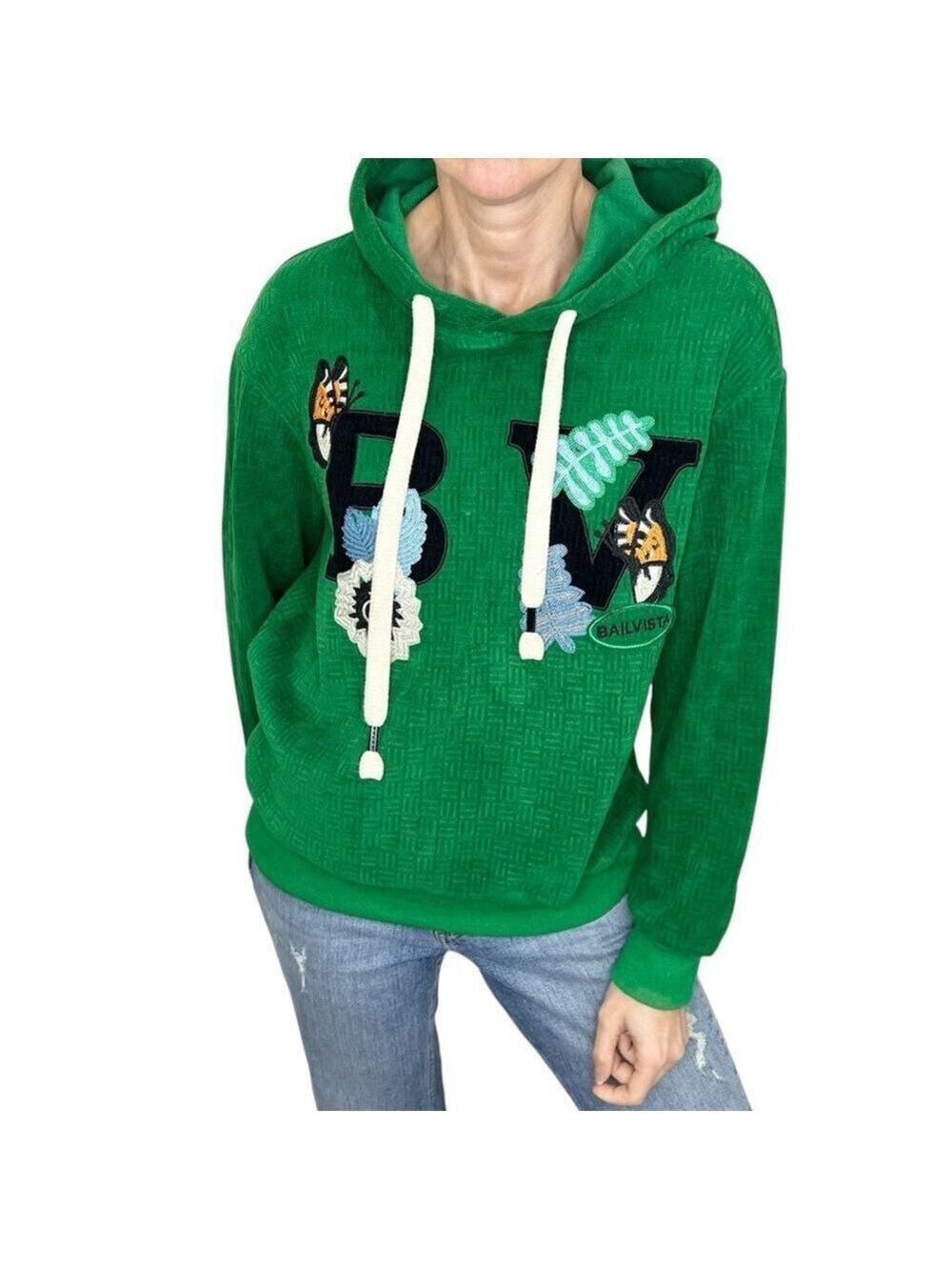Bail Vista kelly green butterfly embroidered hoodie sweat shirt L